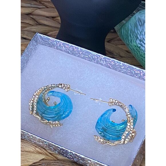 OCEAN’S OATH Blue Wave Ocean Earrings Necklace Ring Sz 8 Jewelry Set Beach Gift - Picture 4 of 10